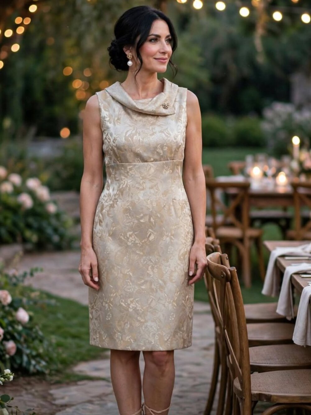 Elegant Statement Dress, Size 16, Champagne